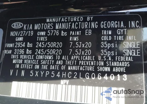 2020 Kia Telluride Sx from USA, damaged, VIN 5XYP54HC2LG064013